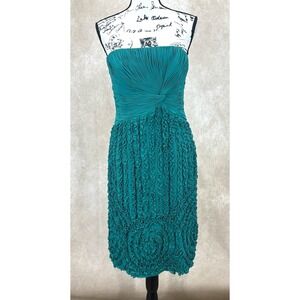 Montage by Mon Cheri Strapless Teal Cocktail Dress